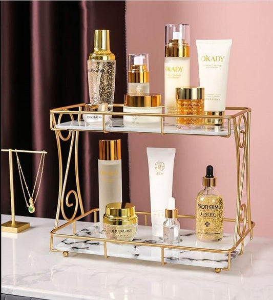 Golden Double Layer Makeup Rack with No Leak Storage