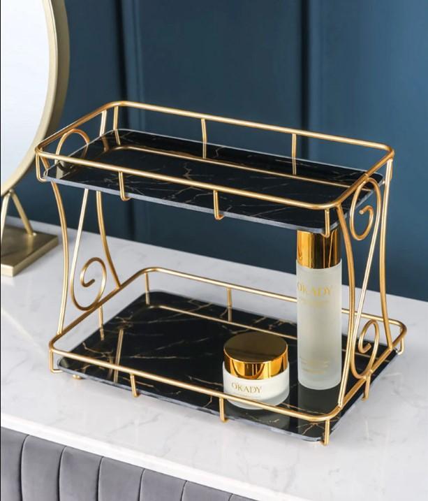 Golden Double Layer Makeup Rack with No Leak Storage