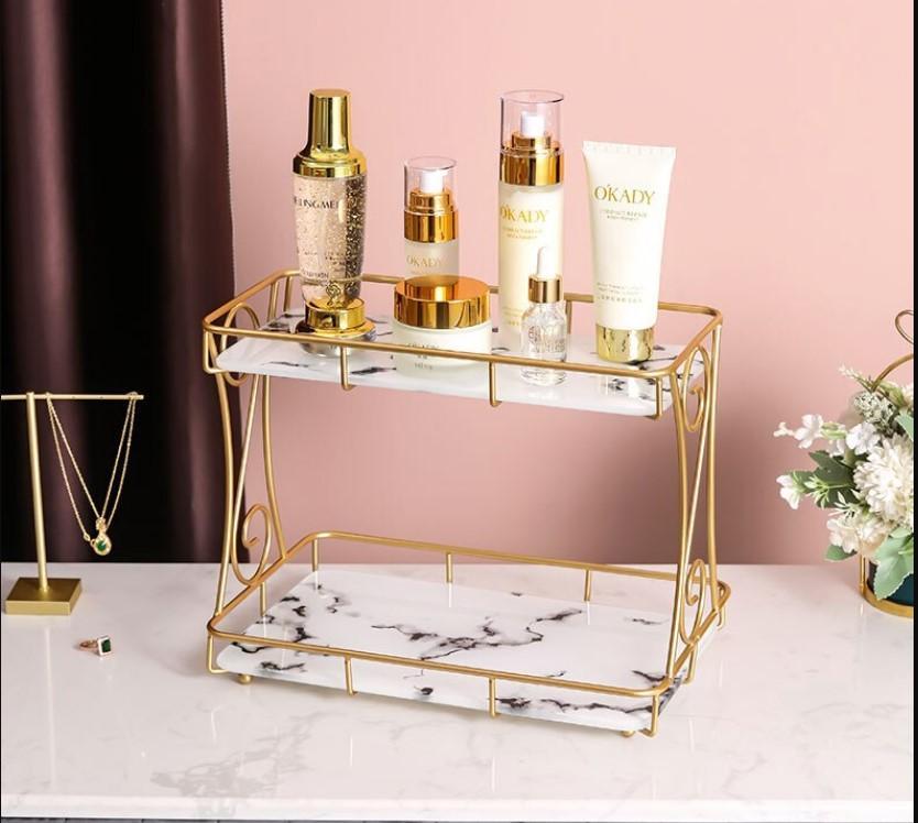 Golden Double Layer Makeup Rack with No Leak Storage