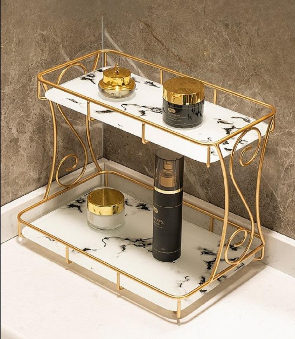 Golden Double Layer Makeup Rack with No Leak Storage