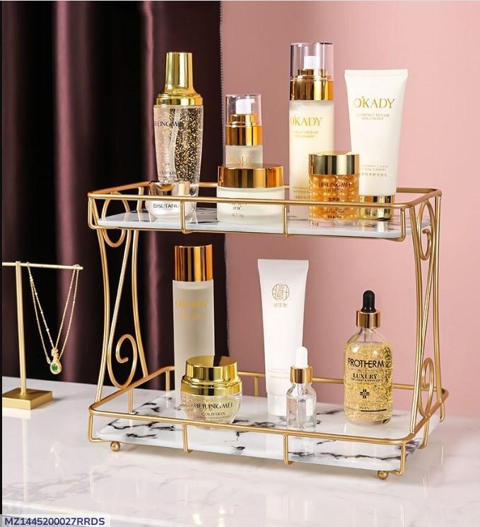Golden Double Layer Makeup Rack with No Leak Storage