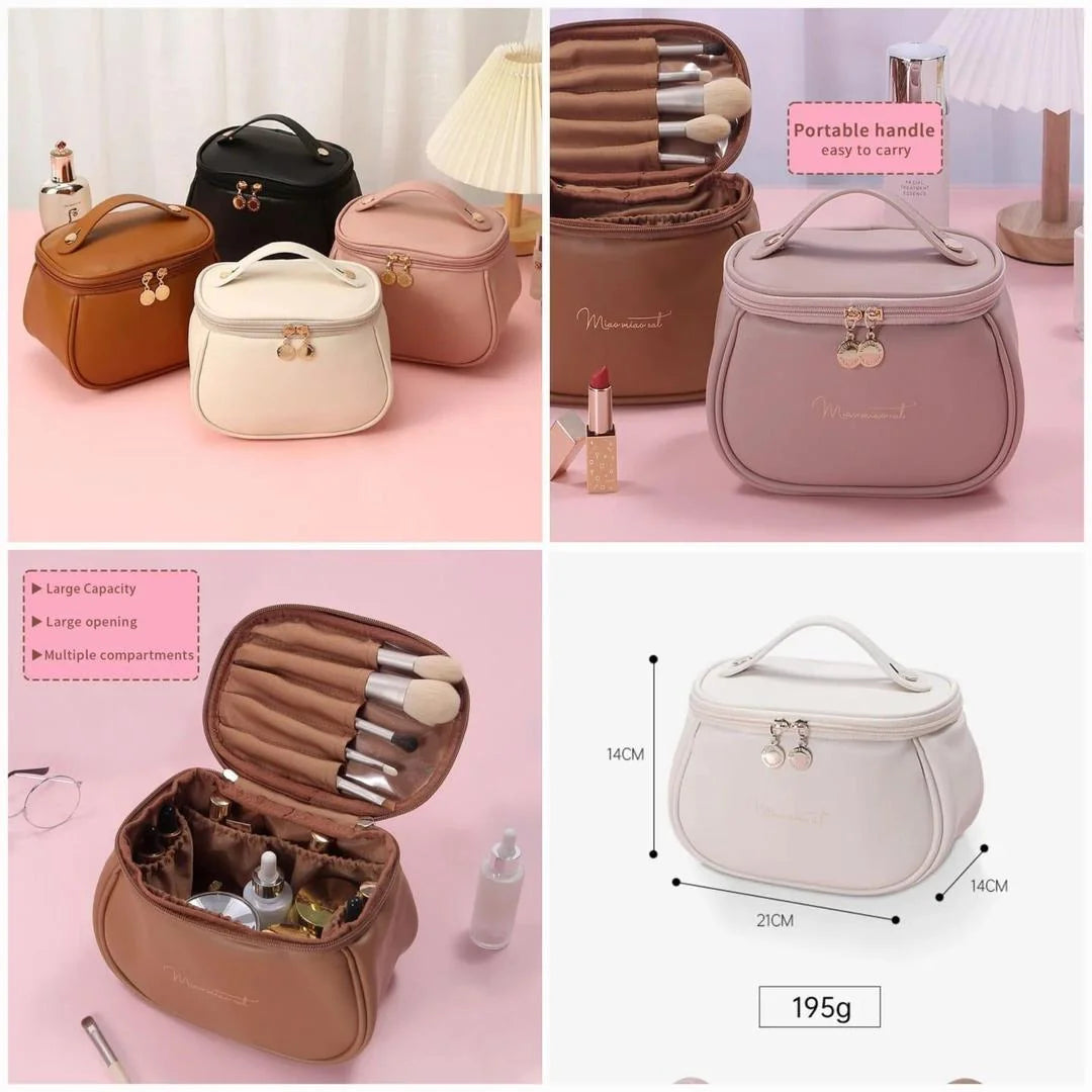 Premium PU Leather Makeup Pouch with Brush Compartments
