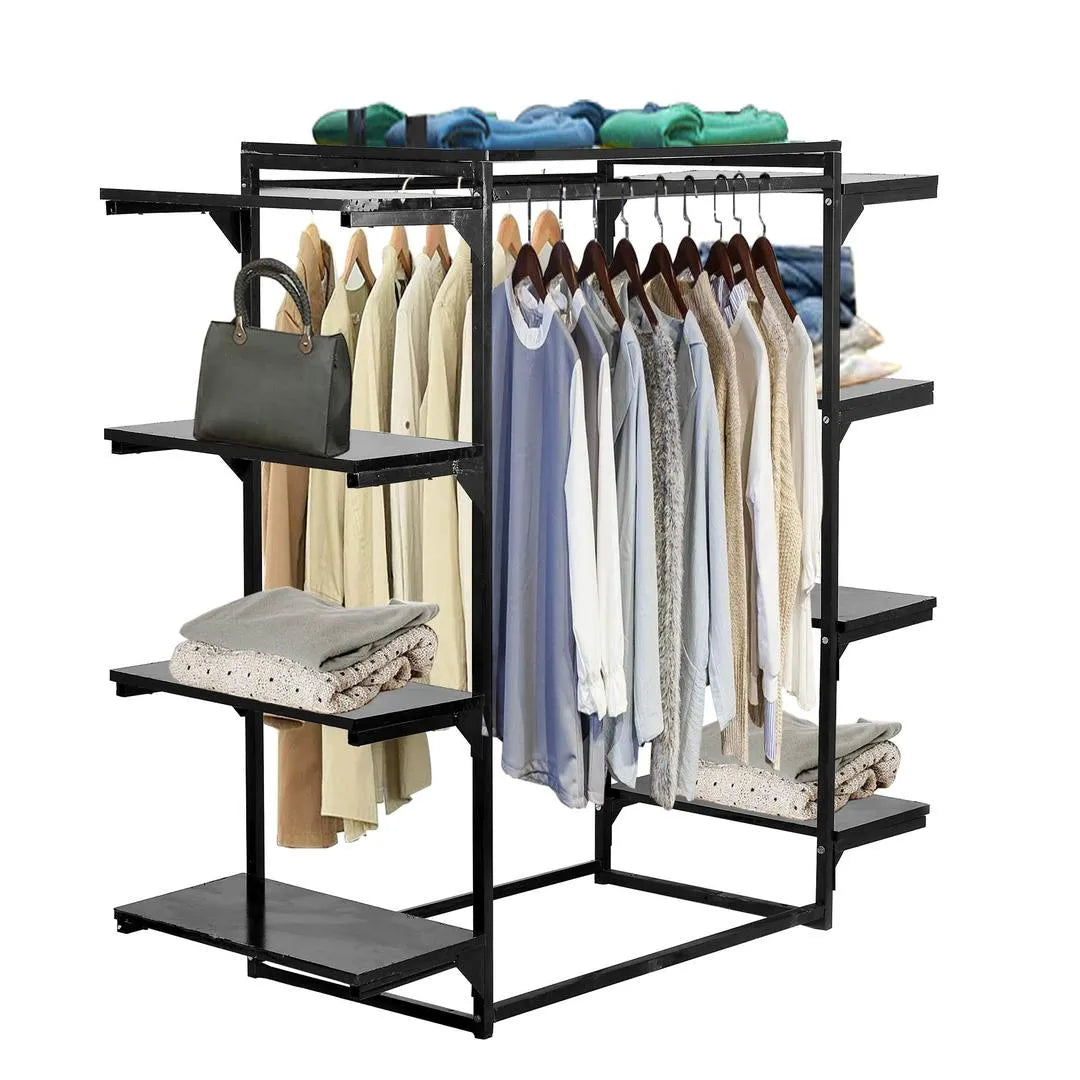 Black Iron Clothes Rack with 5 Shelves for Home Organization