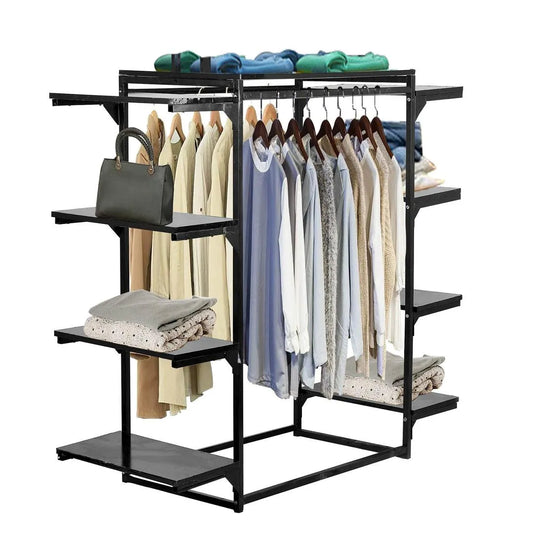 Black Iron Clothes Rack with 5 Shelves for Home Organization