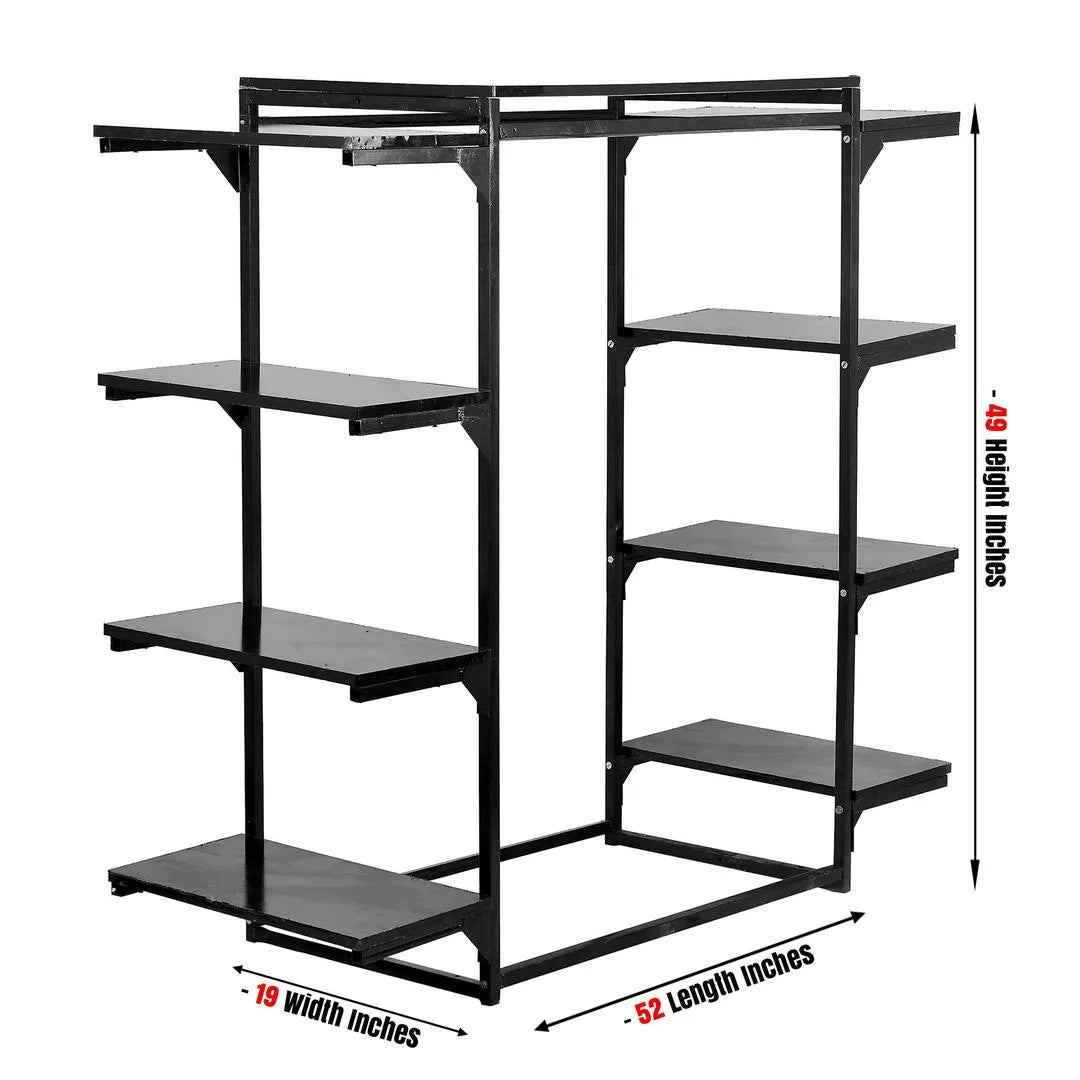 Black Iron Clothes Rack with 5 Shelves for Home Organization