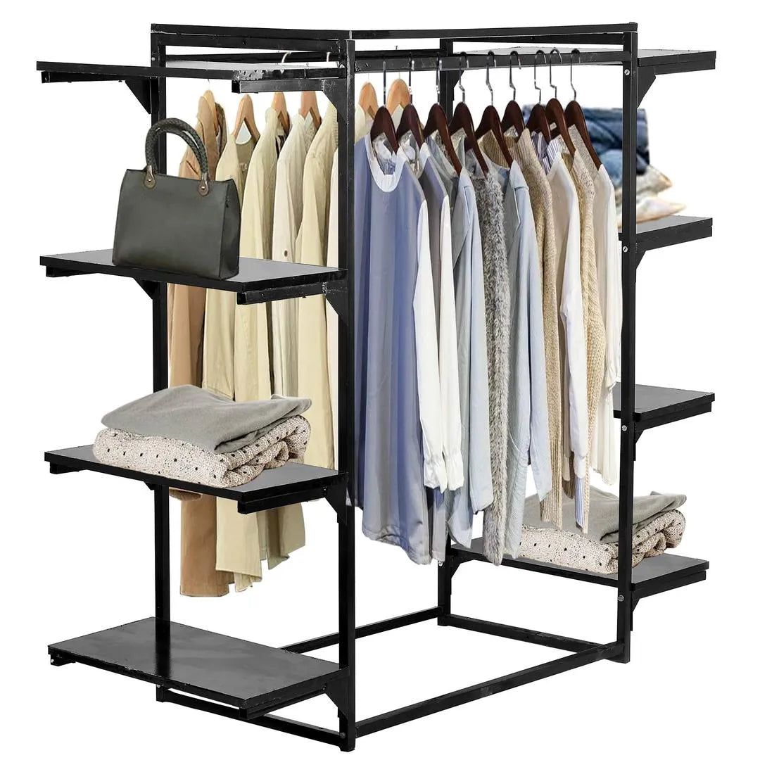 Black Iron Clothes Rack with 5 Shelves for Home Organization