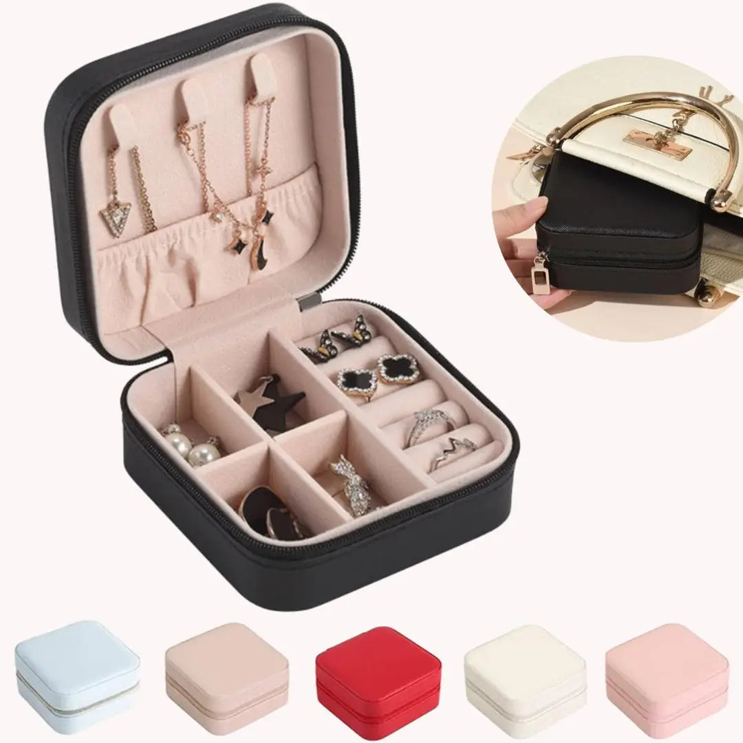 High Quality Leather Jewellery Organizer Box with Zipper | Ear Rings & Necklace_Bracelets Holder | Small Jewelry Box Vanity Hanger Stand Velvet