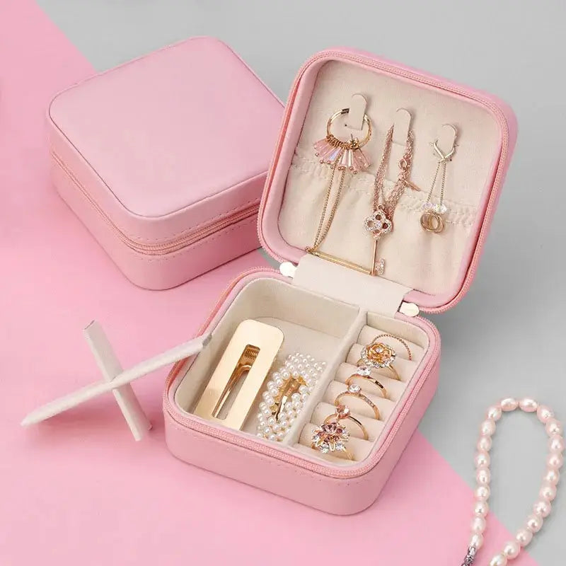 High Quality Leather Jewellery Organizer Box with Zipper | Ear Rings & Necklace_Bracelets Holder | Small Jewelry Box Vanity Hanger Stand Velvet