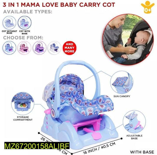 3-in-1 Baby Carry Cot with Sun Cover & Storage