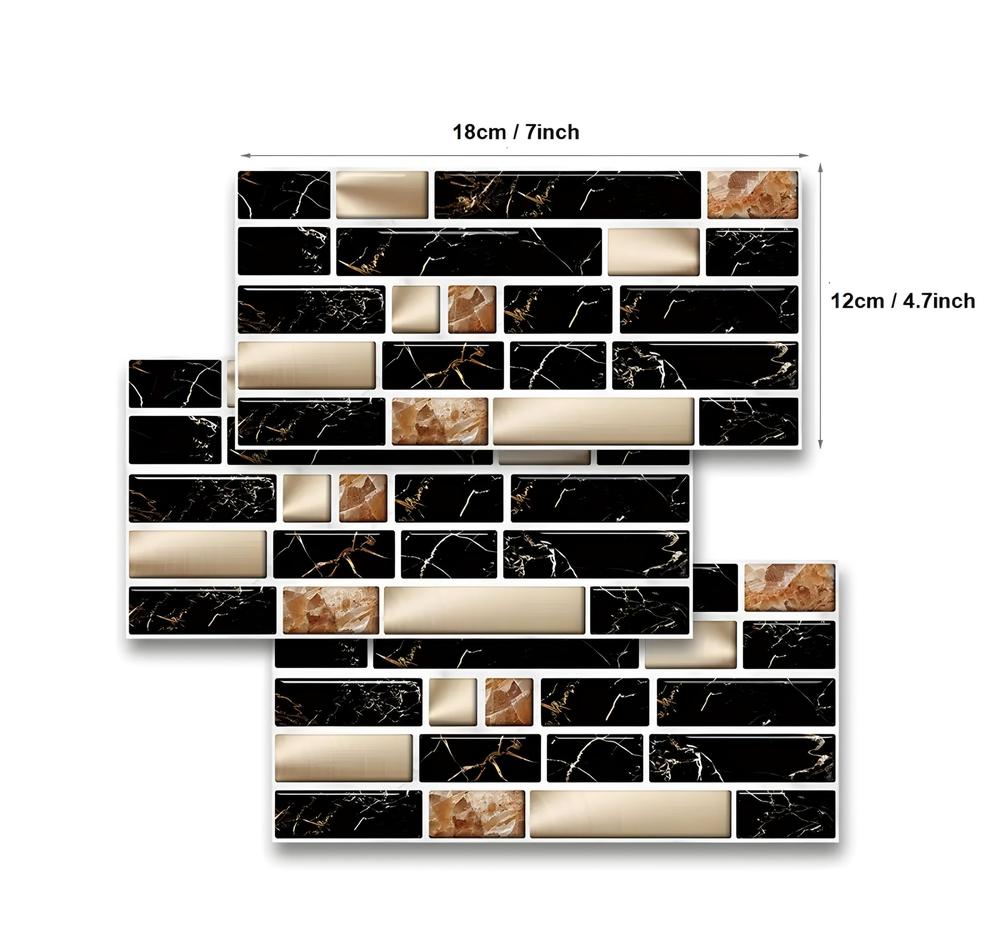 Kitchen Wall Sticker Black Gold Mosaic 48 Pcs