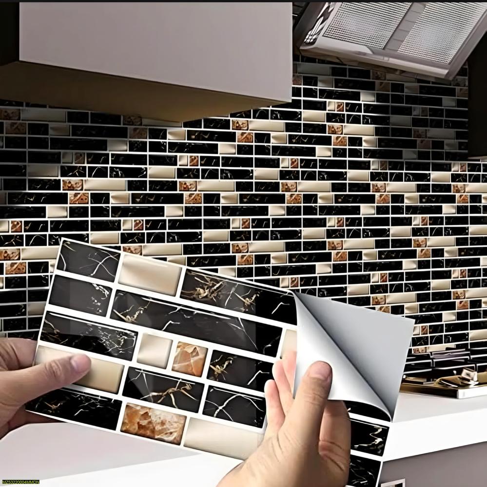 Kitchen Wall Sticker Black Gold Mosaic 48 Pcs