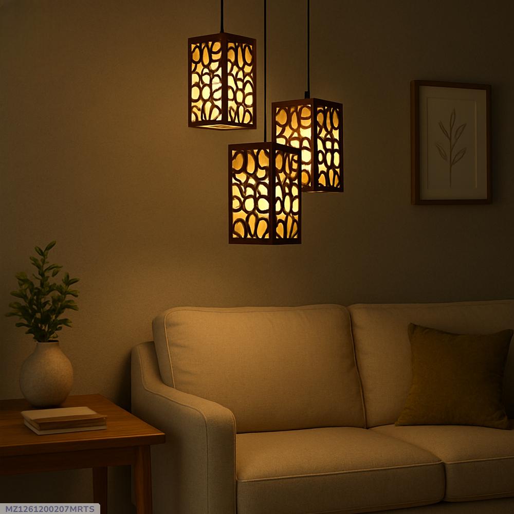 Golden Wooden Pendant Light 40 Inch Dark Brown