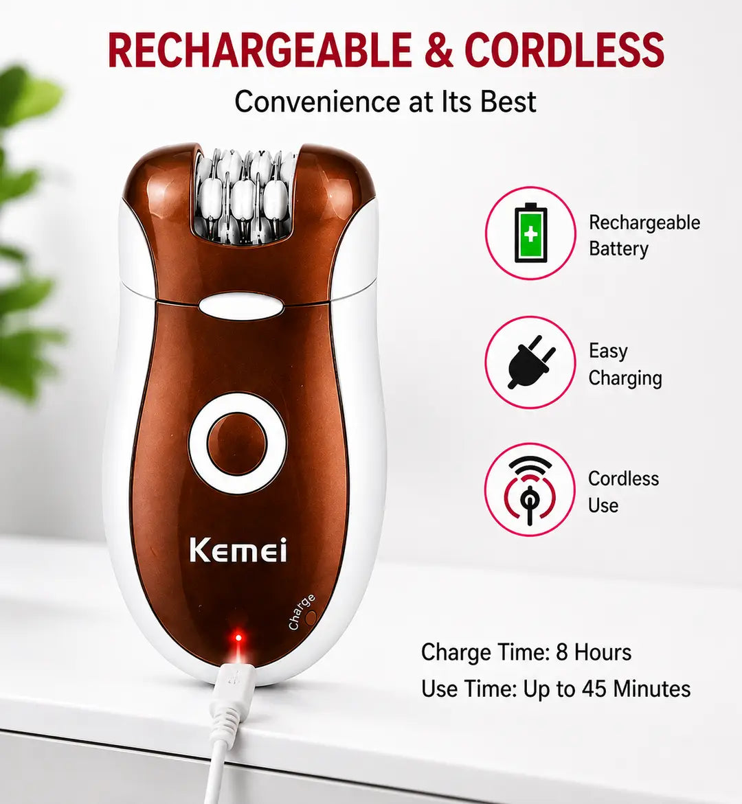 Kemei KM-3068 3-in-1 Rechargeable Epilator & Hair Removal System for Women