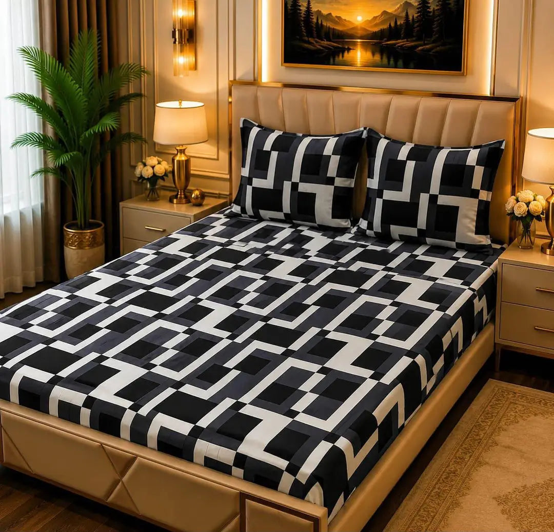 Stylish 3 Pcs Fleece Printed Double Bedsheet
