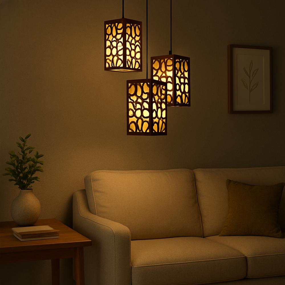 Golden Wooden Pendant Light 40 Inch Dark Brown