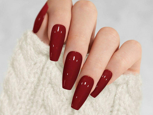 Burgundy Acrylic Fake Nails 96 Pcs Pakistani Women