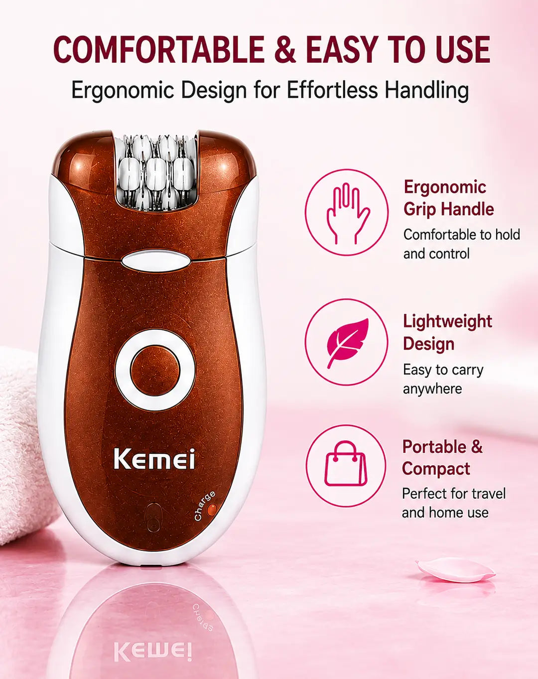 Kemei KM-3068 3-in-1 Rechargeable Epilator & Hair Removal System for Women
