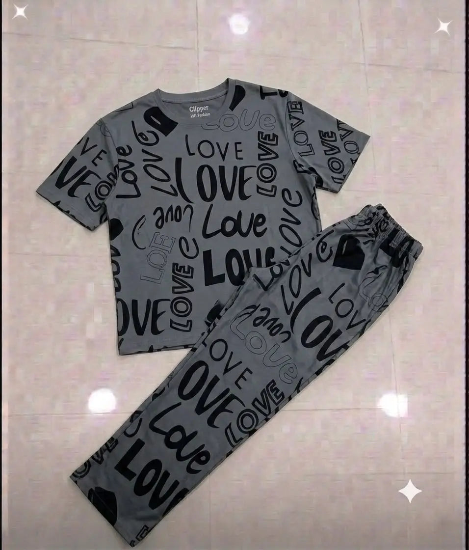2 Pcs Women's Stitched Jersey Printed Night Suit