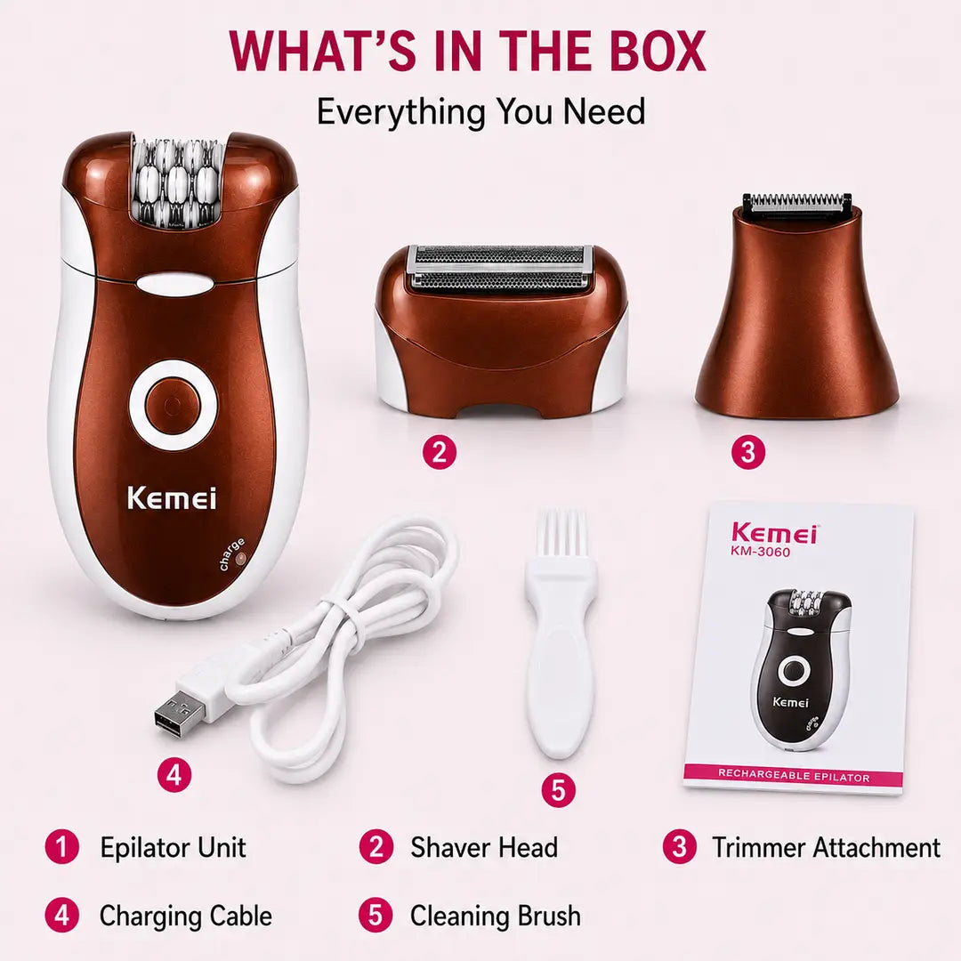 Kemei KM-3068 3-in-1 Rechargeable Epilator & Hair Removal System for Women
