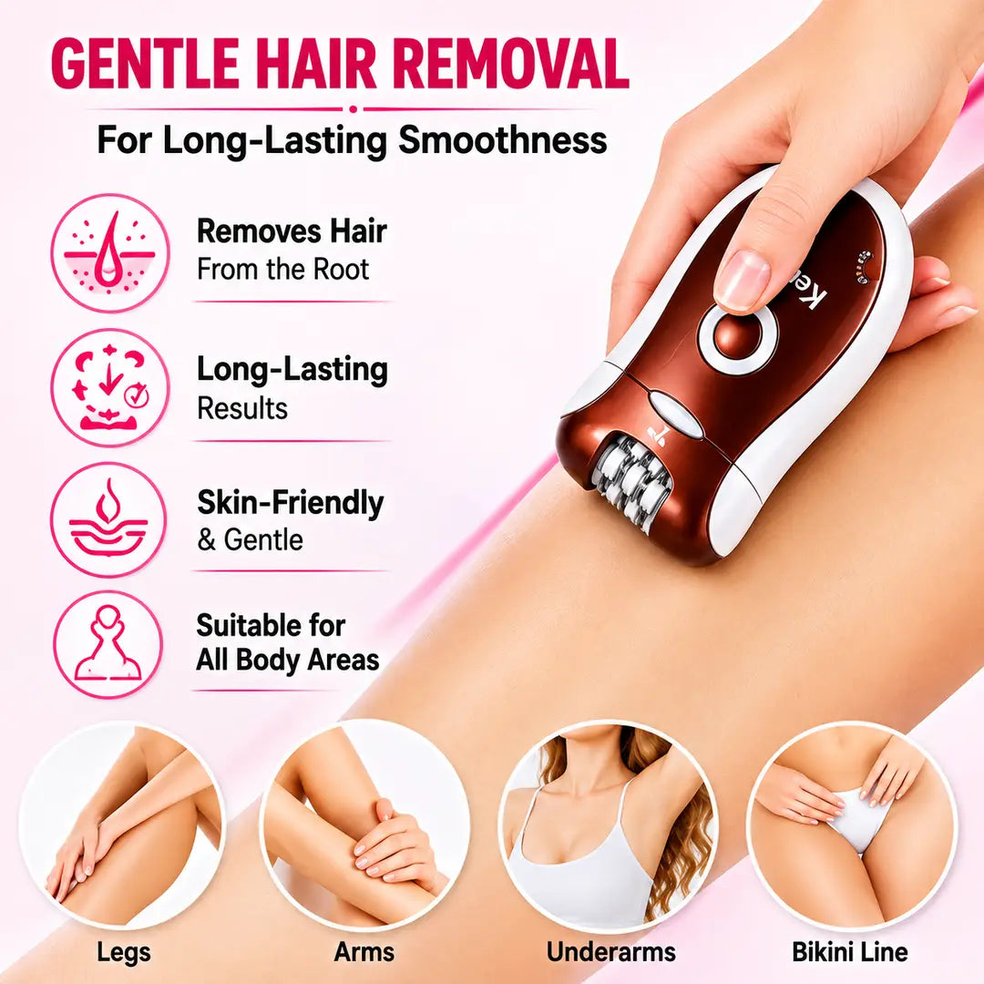 Kemei KM-3068 3-in-1 Rechargeable Epilator & Hair Removal System for Women