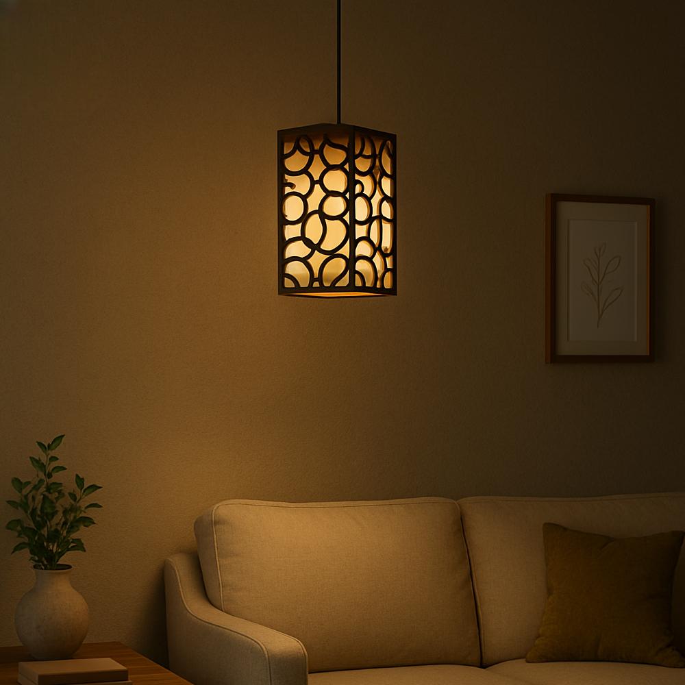 Golden Wooden Pendant Light 40 Inch Dark Brown