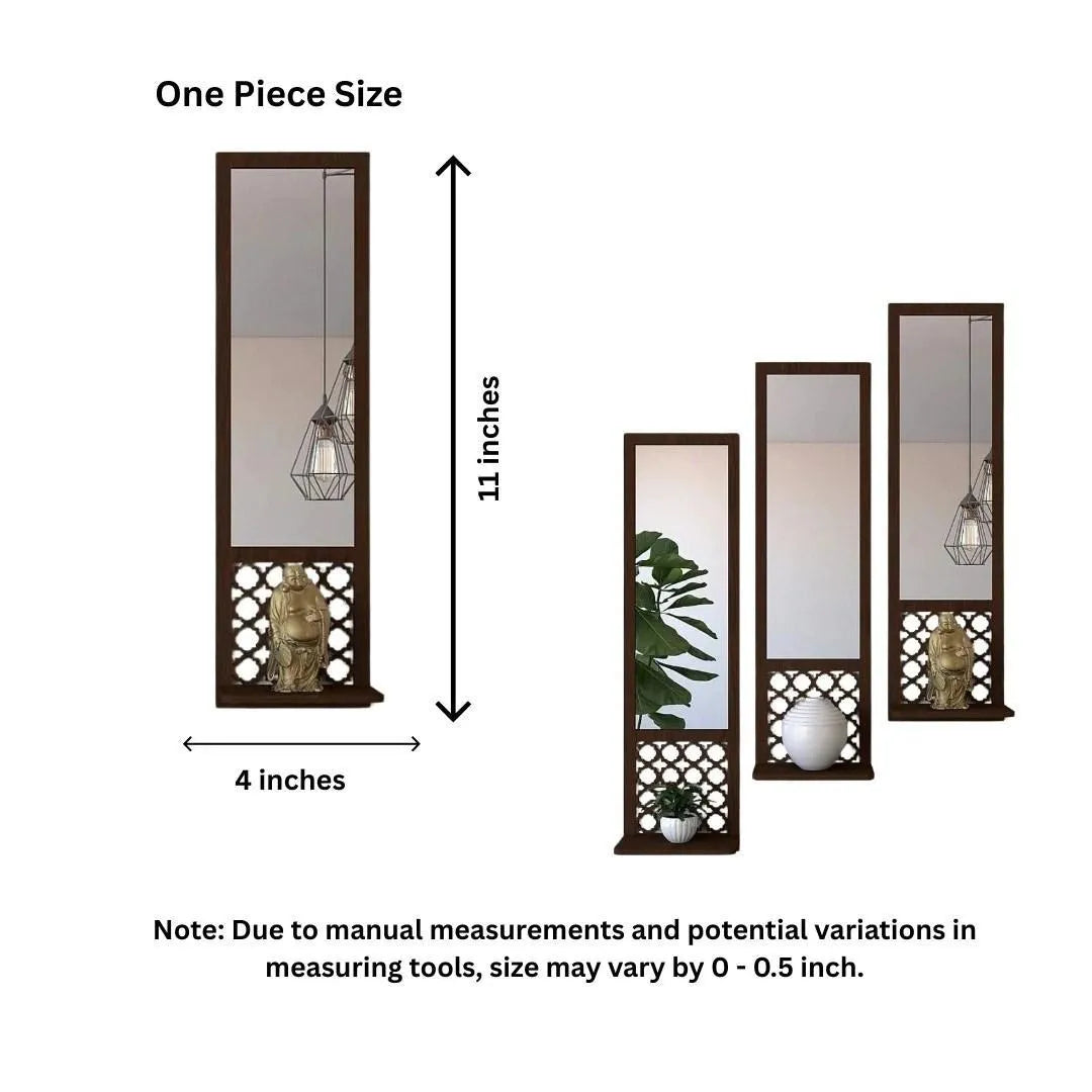 Modern Abstract Wooden Mirror Wall Shelves Set of 3