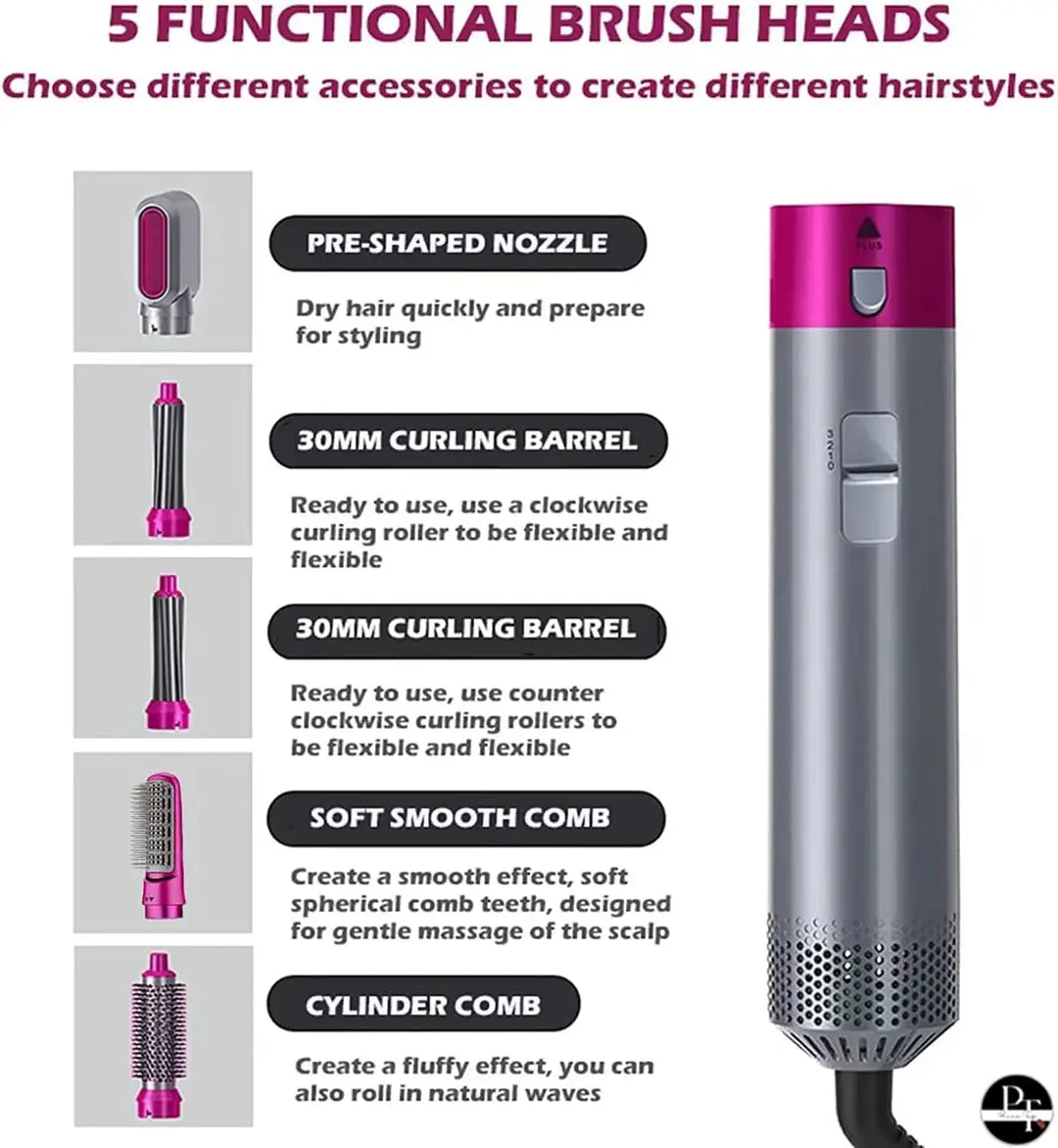 High Quality 5 in 1 Hot Air Hair Styler & Dryer Brush | Hair Straightener, Curler, Volumizer & One Step Blow Dryer | Multi-Function Hair Styling Tool